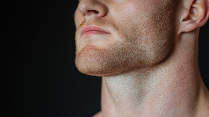 Obraz premium Man's strong neck and jawline, dark background