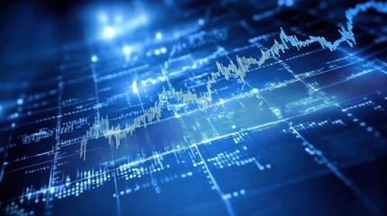 Dynamic financial chart with fluctuating graphs and glowing elements on a blue background