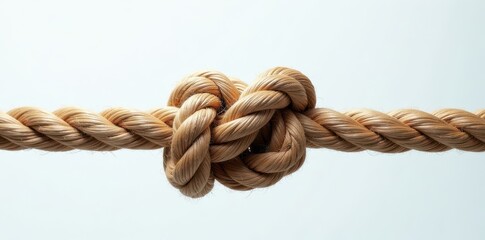 Obraz premium Thick nautical rope tied in a sturdy knot, isolated , isolated object, sea, knotting