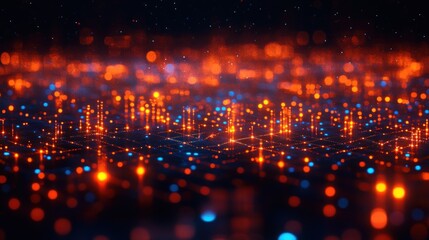 Fototapeta premium Abstract glowing orange and blue particles.