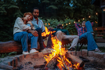 Close up shot of a fire burning in a fire pit