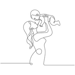 Continuous Line Drawing of a Mother Kissing Her Baby
