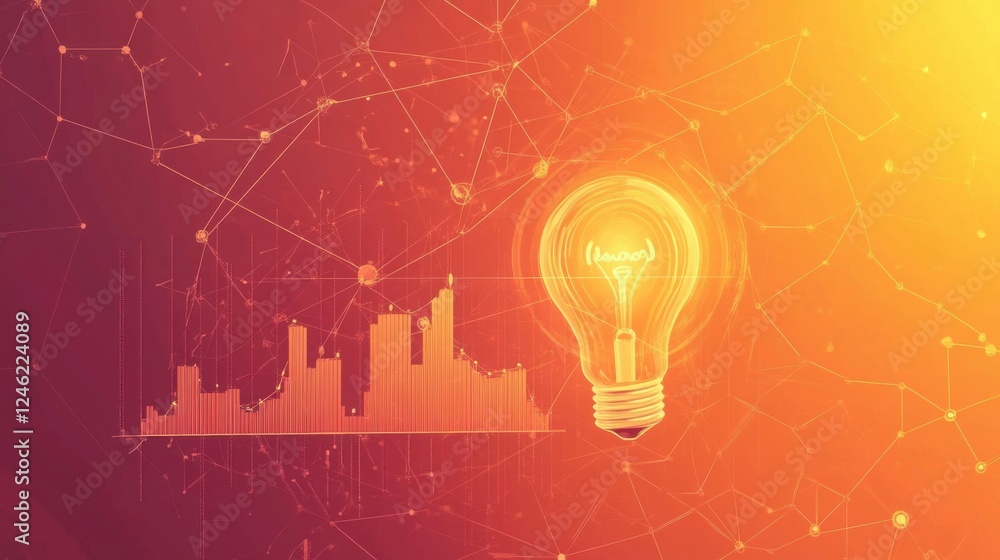 Poster creative lightbulb with data visualization background conceptual art