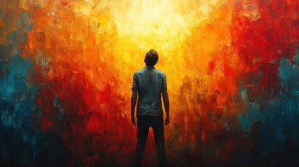 Fototapeta premium in worship man in worship on the background of color splashes