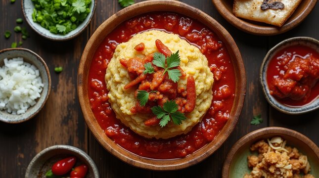 Delicious divoire placali served with vibrant sauce graine for a satisfying meal