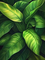 Tropical green leaves background with lush foliage and vibrant colors, background, vibrant, green