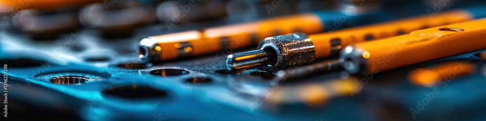 Poster close-up of precision instruments on perforated tray