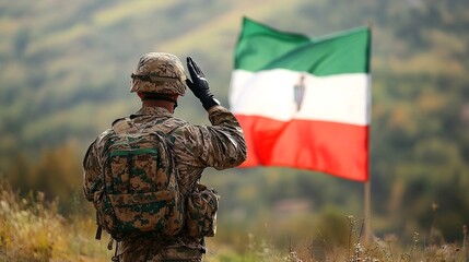 Fototapeta premium a soldier saluting in front of an italian flag.
