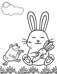 Obraz premium Children's coloring book with a rabbit and a frog.