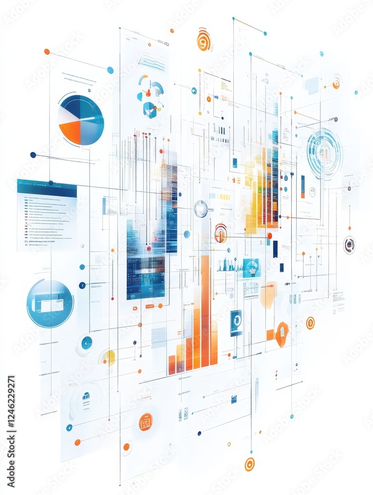 Poster digital marketing analytics: data-driven insights visualization on white background