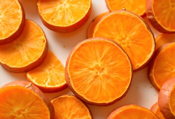 Fresh Sliced Sweet Potatoes with Green Herbs Isolated on White