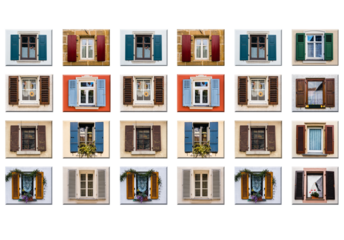 set of vintage windows isolated on white background