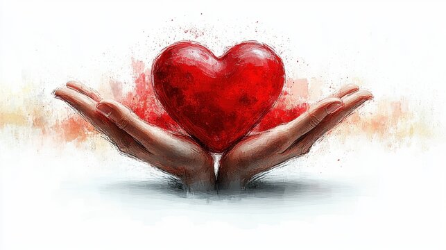 international day of charity illustration of human hands holding a red heart on white background digital illustration - Powered by Adobe