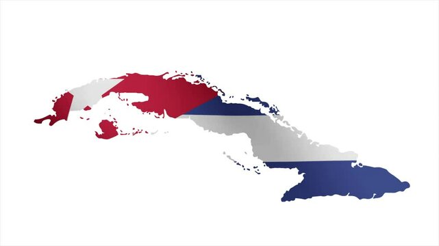 The Flag of CUBA Waves Within Its Map with Beautiful Animation