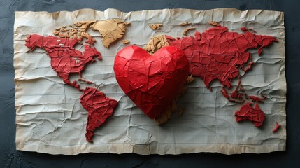 international day of charity world map and red heart on white background