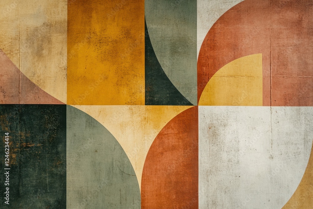 Aufkleber abstract geometric shapes with earthy tones and curved patterns