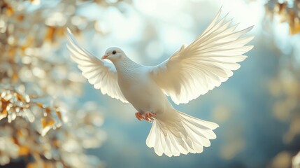 Fototapeta premium international day of peace dove flying in the air on blue background