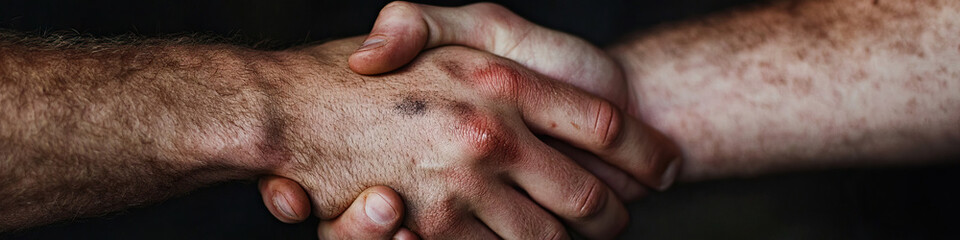 Fototapeta premium Close-up Photograph of a Handshake Between Two Individuals with Calloused Hands