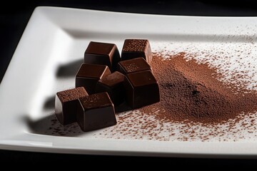 Luxurious Dark Chocolate Cubes with Cocoa Powder on Elegant Plate