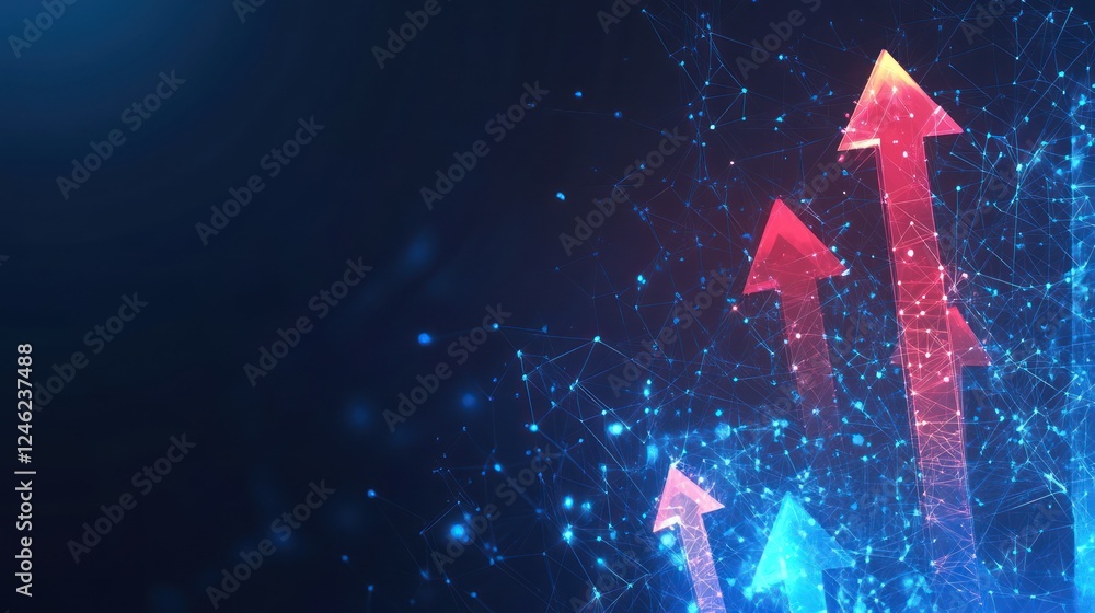 Poster abstract upward trending arrows with glowing plexus.