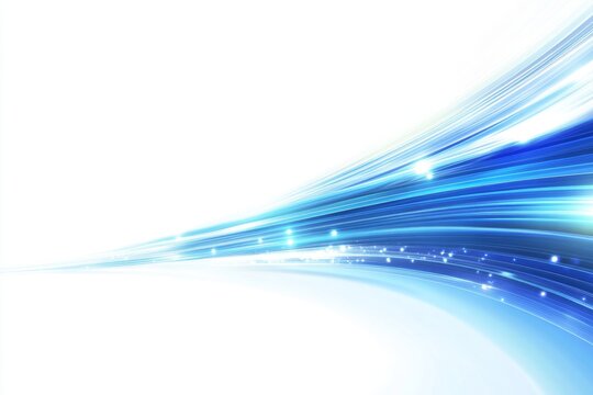 Blue light streaks curve on white background, speed, motion, technology, abstract, design, website, banner