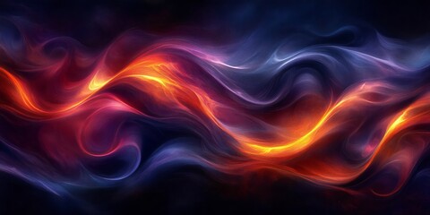 Obraz premium Electric Blue, Magenta, and Fiery Orange Waves Flow Seamlessly on a Textured Black Backdrop