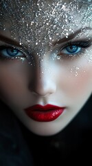 Fototapeta premium A close-up of a woman's face with glitter and makeup.