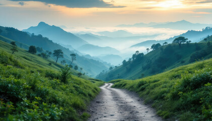 Serene Mountain Path at Sunrise