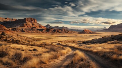 Naklejka premium Lone figure walking on a snow-covered hill during a vibrant sunset, with a gradient sky blending warm and cool tones, symbolizing solitude and tranquility.
