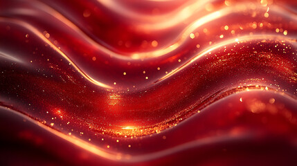 Abstract Red Gold Glitter Waves Liquid Flowing Design Background Shiny Fluid Luxury Motion Bright   