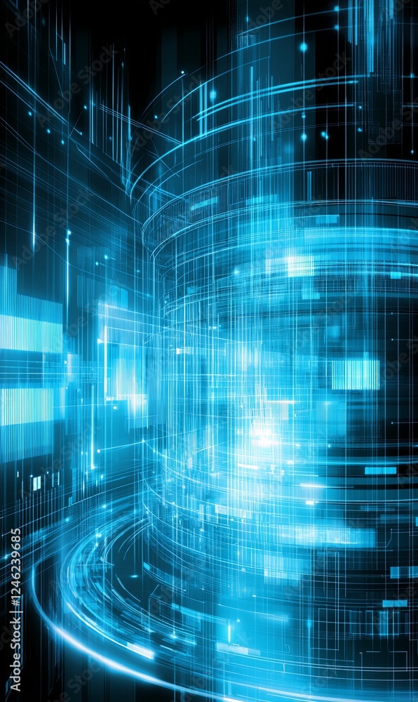 Poster abstract blue digital cyberspace data flow background for technology or futuristic concepts