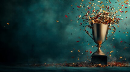 Top Performance Award. Gold star on a blue background as a reward. Winners Cup. Winner certificate. First place in a computer game. Achievements. Victory. Golden confetti. 3D rendering.