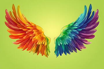 Obraz premium Vibrant, colorful wings in a gradient design against a light green background.