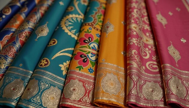 Traditional Paithani saree with vibrant peacock patterns in multiple colors