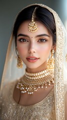 A young Indian woman wearing traditional wedding attire.