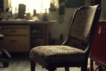 Vintage Wooden Chair in Cozy Workshop with Natural Light Streaming