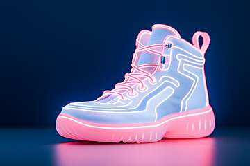 Sneaker shoe with glowing effect futuristic design, isolated on black backdrop