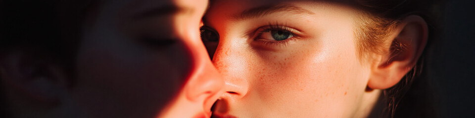Obraz premium Close-up Portrait of Two Faces in Warm Light