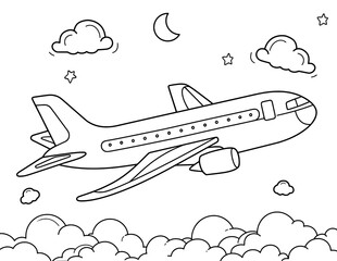 Airplane in Sky – Coloring Page for Kids