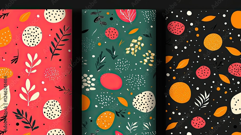 Poster abstract floral patterns with colorful circles and dots