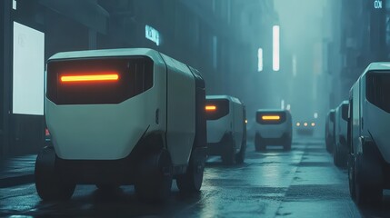 Naklejka premium AIdriven robotic fleet handling lastmile delivery in an urban environment
