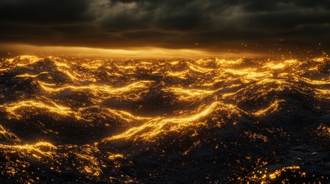 Digital Horizon: Glowing waves of data flow across a dark expanse, representing the vastness and potential of the digital world.