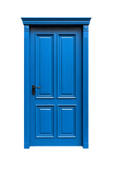 Classic molded framed entry wooden blue door, isolated on white background