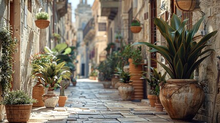 Fototapeta premium A quiet alleyway lined with old buildings in HD HD 8K wallpaper Photographic Image