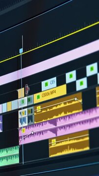 Video editing on a computer. Monitor the computer and capture the work of the program for video editing: the fragments are connected together. Video processing, postproduction, clip maker