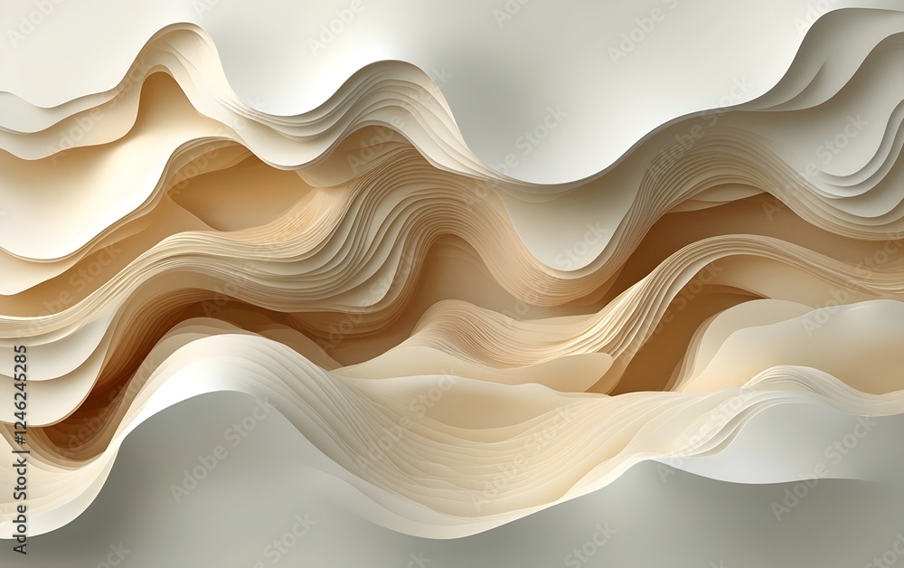 Aufkleber abstract composition of layered, flowing paper in soft beige tones, creating a sense of movement and
