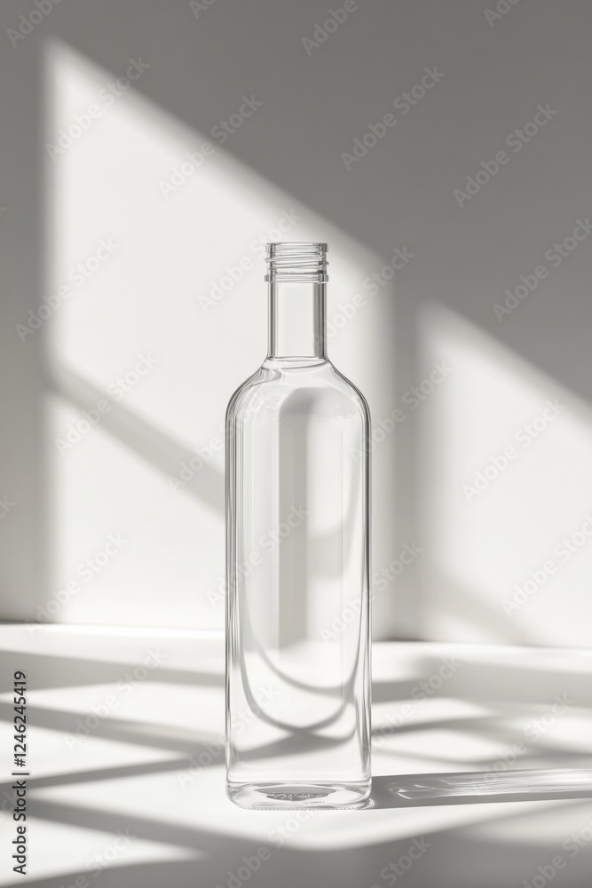 Poster transparent bottle with soft shadows captivating light in a minimalist setting