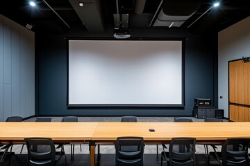 Fototapeta premium Modern Meeting Room with Blank Screen, Ideal for Presentations