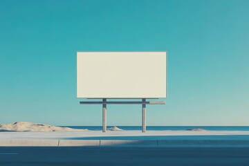 Obraz premium Empty Billboard by the Ocean Shore, Ready for Customization