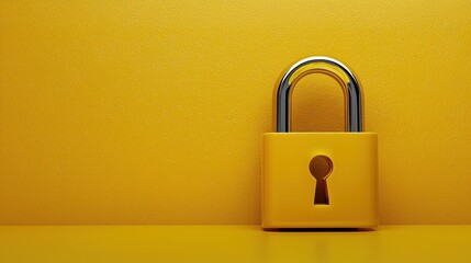 Yellow Padlock on Yellow Background Security Concept